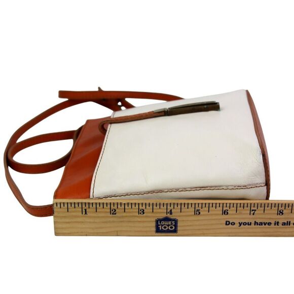 Borse in Pelle WHITE GENUINE LEATHER BROWN TRIM ZIP X-BODY SHOULDER BAG HANDBAG - Picture 12 of 16